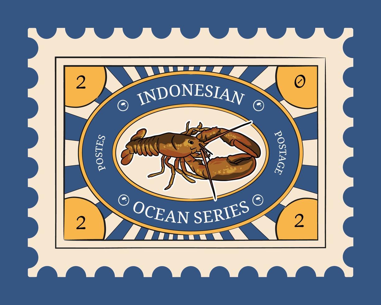 indonesiano affrancatura modello con tema marino oceano illustrazione vettore