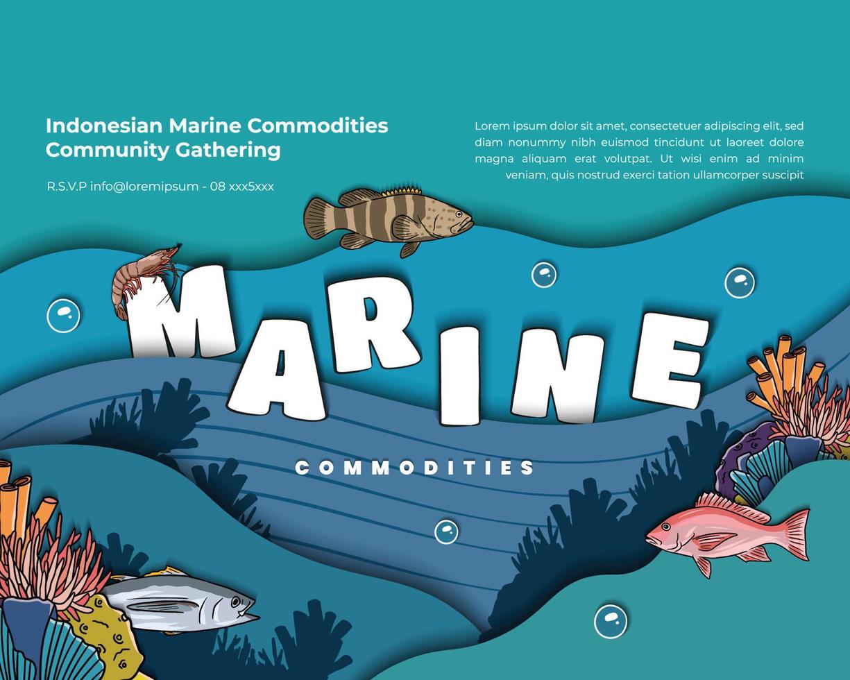 oceano o marino design modello per sociale media con pesce corallo e mare animali illustrazione vettore