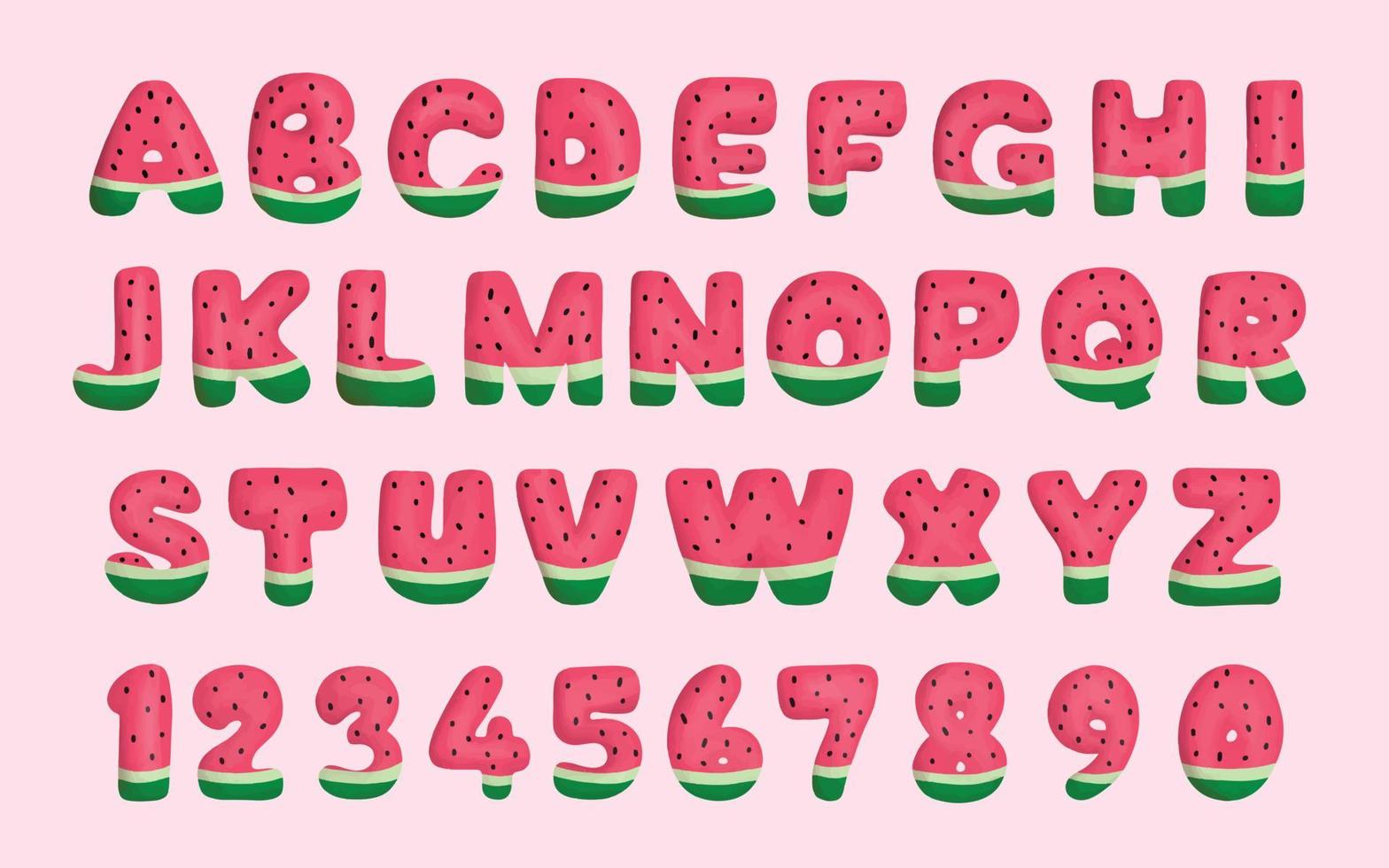 carino anguria lettera alfabeto cartone animato font vettore