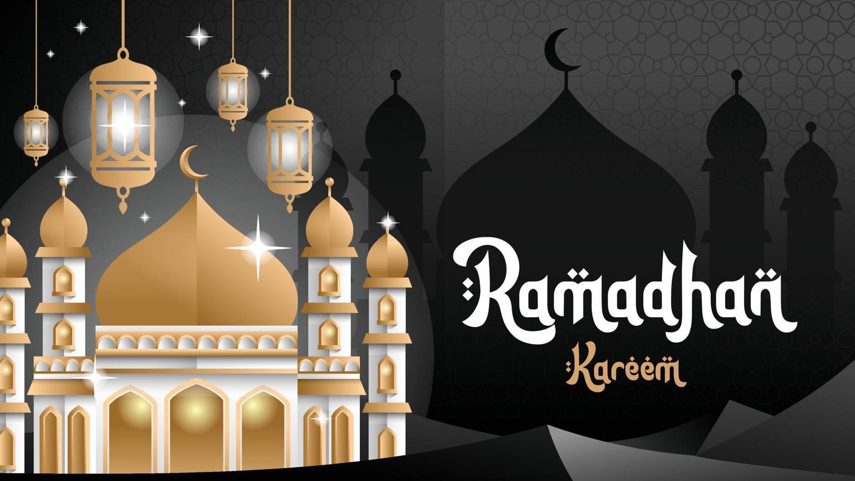 Ramadan modello vettore sfondo con moschea a notte Immagine