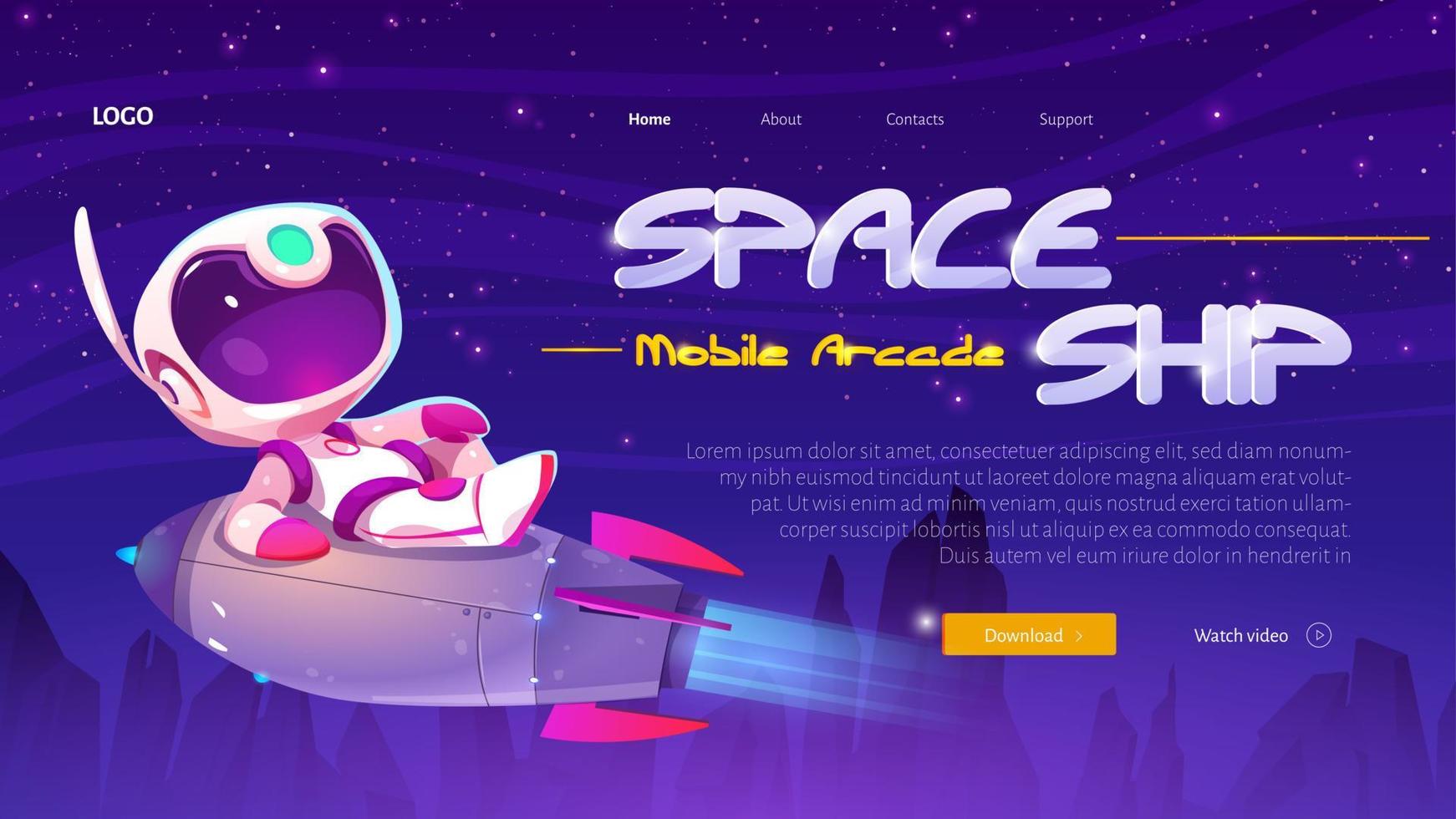 carino cartone animato astronauta volante su razzo nel spazio vettore