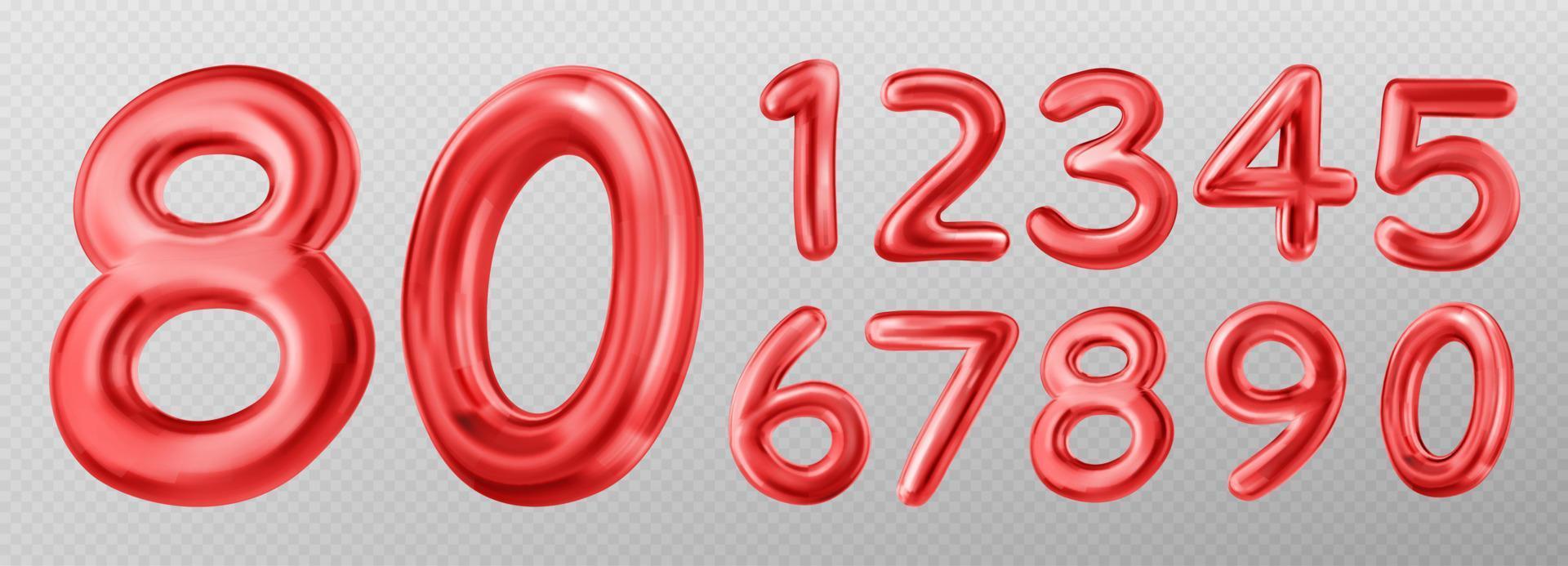 3d rosso numeri font, palloncini di cifre vettore