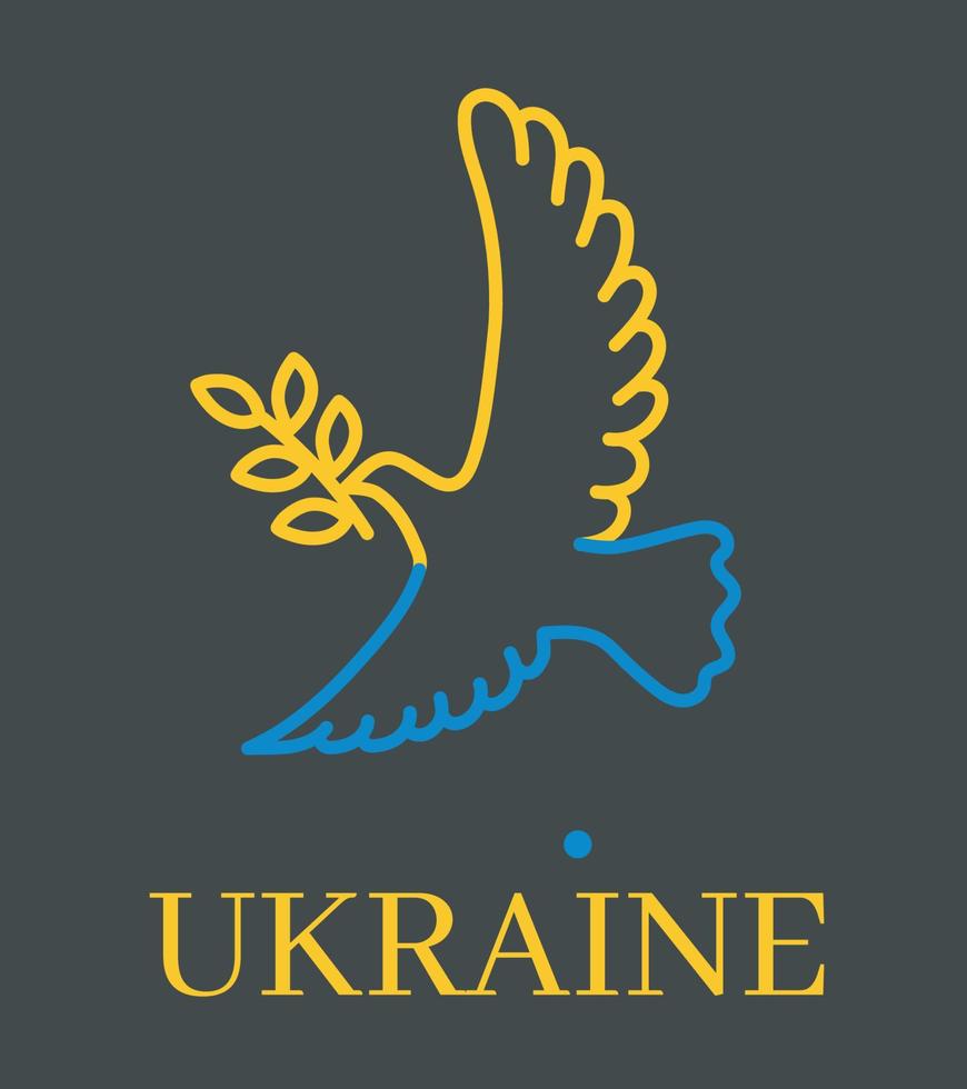un' blu giallo Piccione mosche. un' simbolo di pace nel supporto di Ucraina. lineare vettore illustrazione.