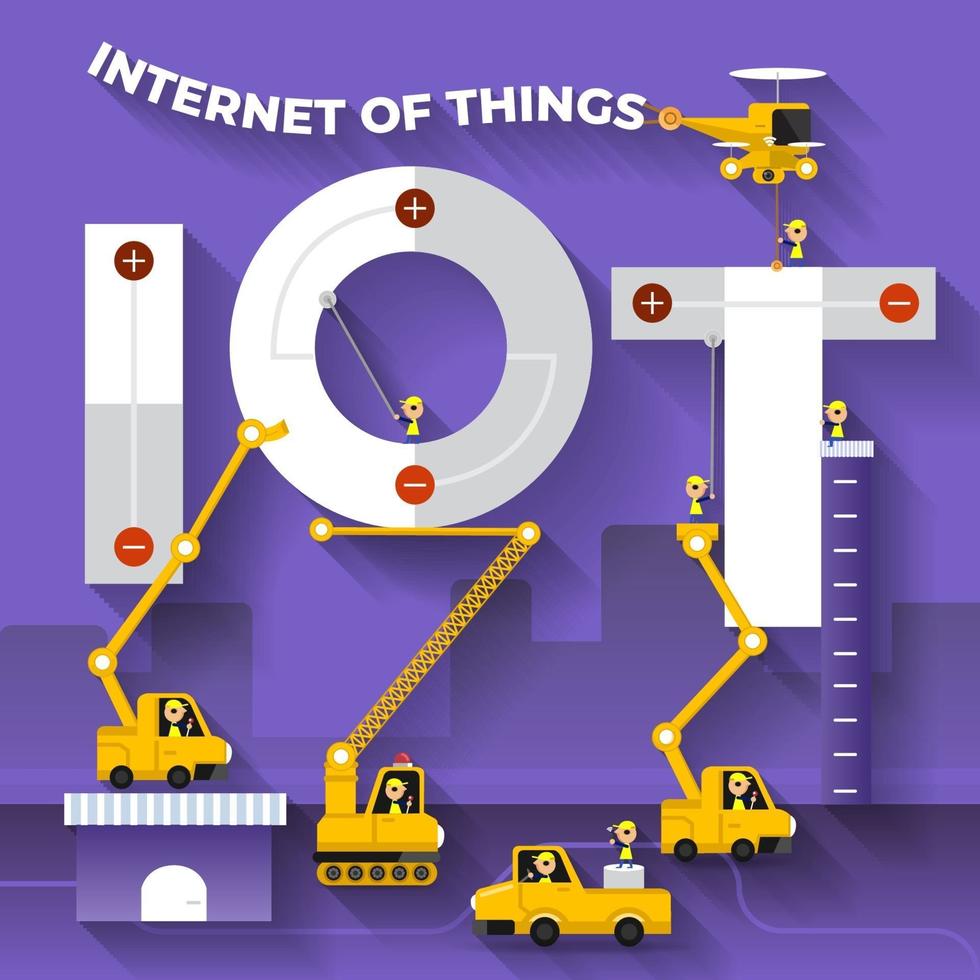 team di costruzione che costruisce la frase internet delle cose vettore