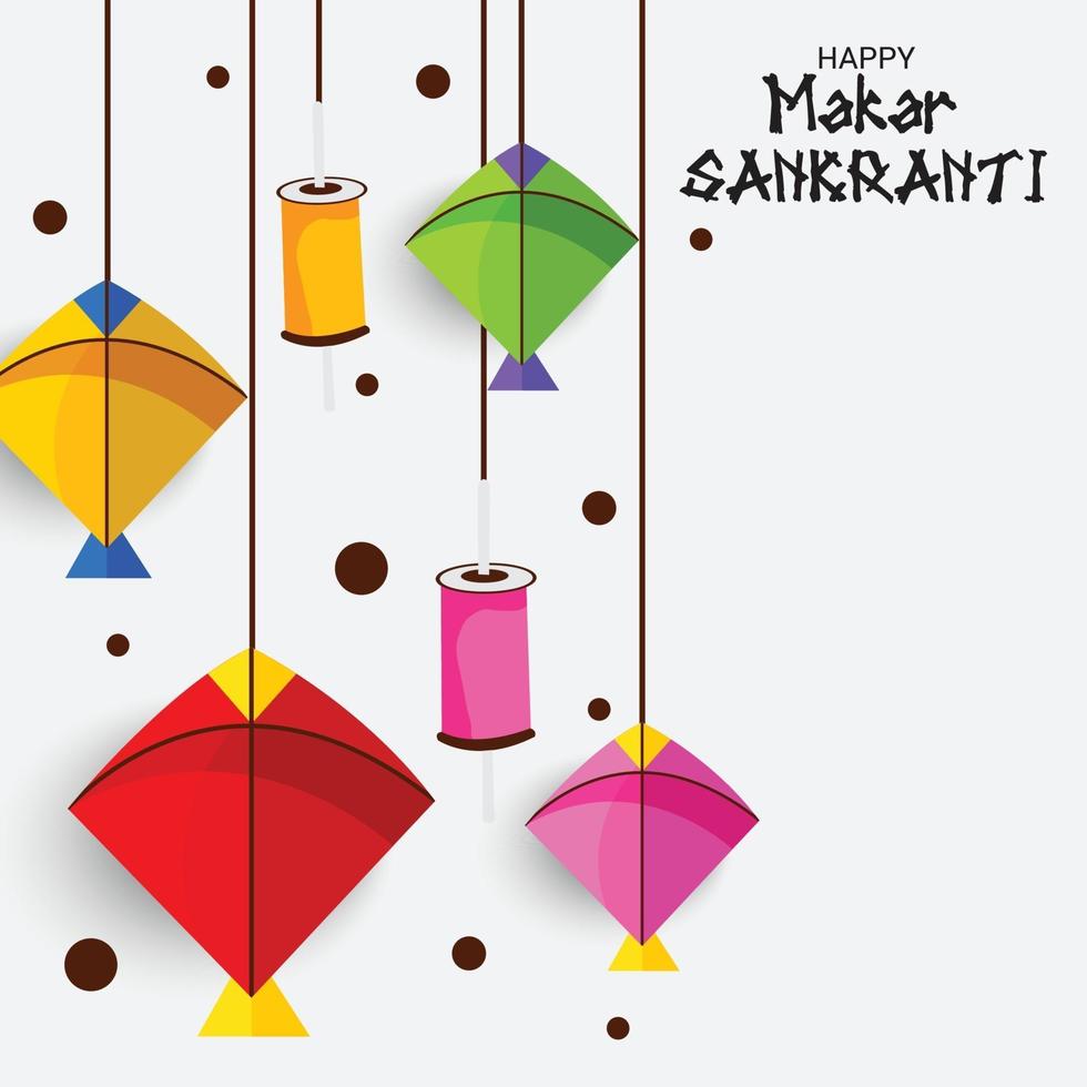 illustrazione vettoriale di uno sfondo per il tradizionale festival indiano makar sankranti con aquiloni colorati