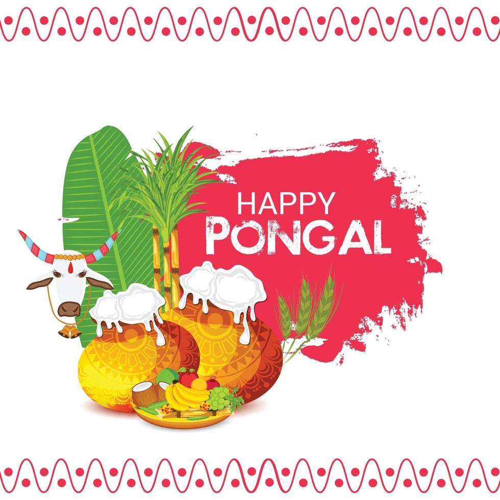 illustrazione vettoriale di uno sfondo per felice festa del raccolto pongal festa del Tamil Nadu India del Sud.