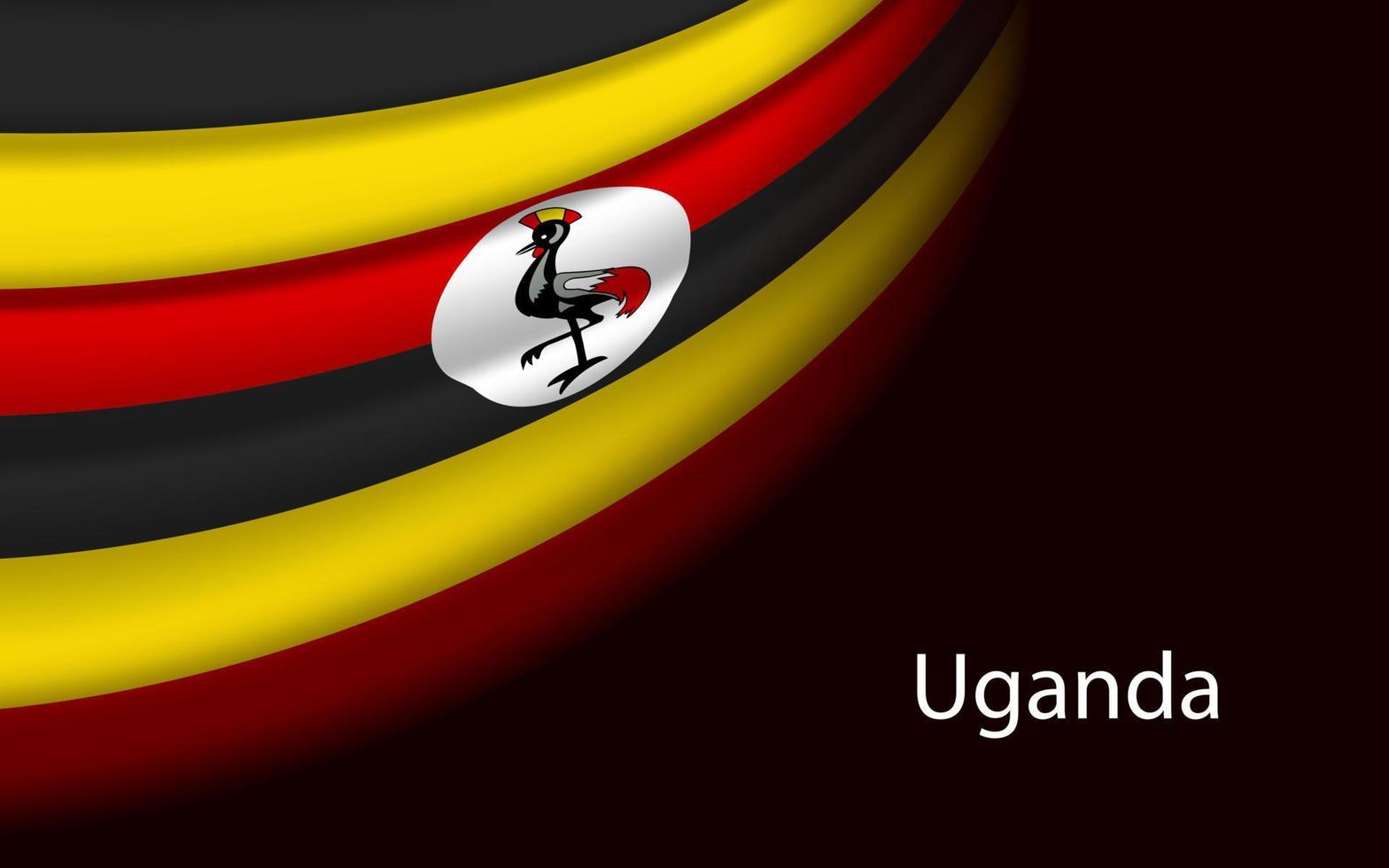 onda bandiera di Uganda su buio sfondo. vettore