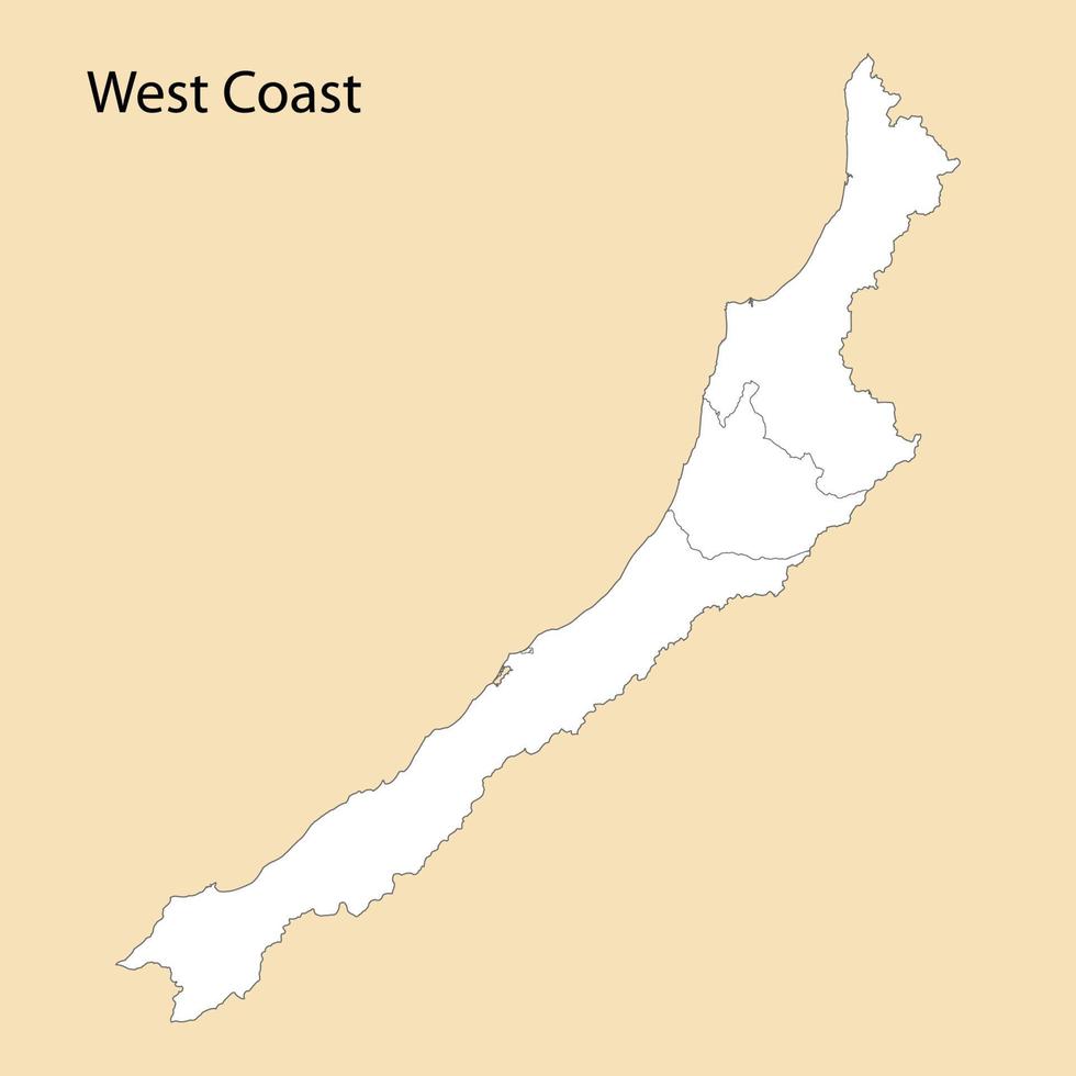 alto qualità carta geografica di ovest costa è un' regione di nuovo Zelanda vettore