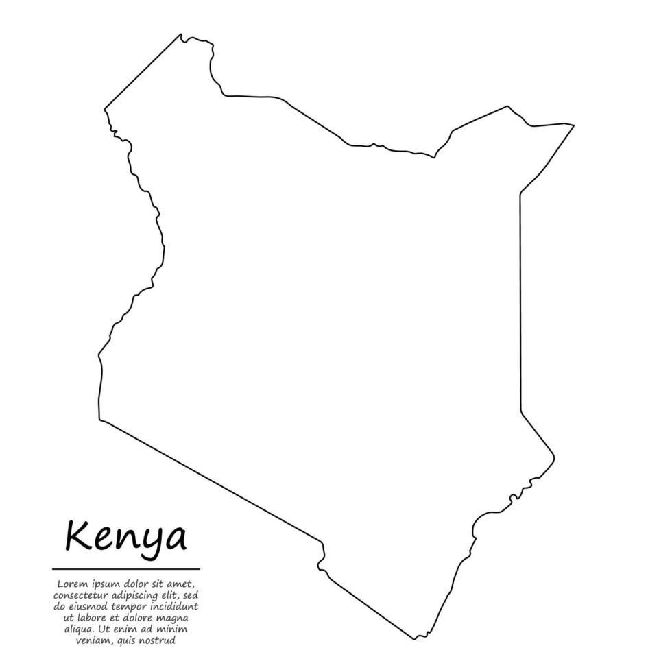 semplice schema carta geografica di kenya, silhouette nel schizzo linea stile vettore