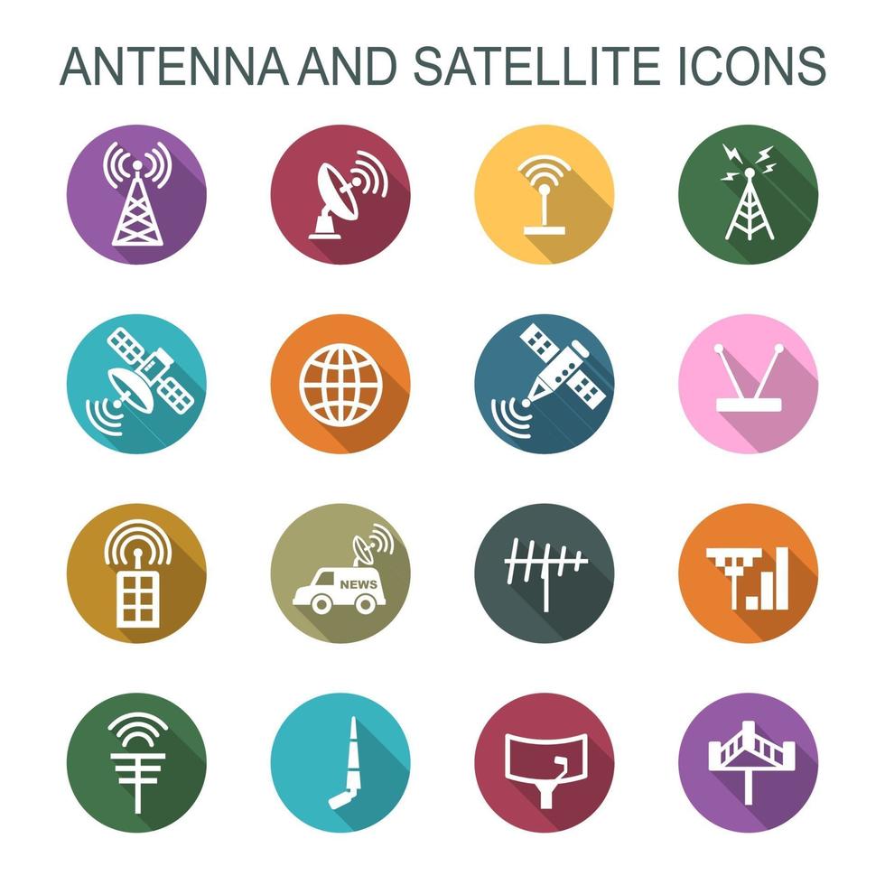 antenna e satellite lunga ombra icone vettore