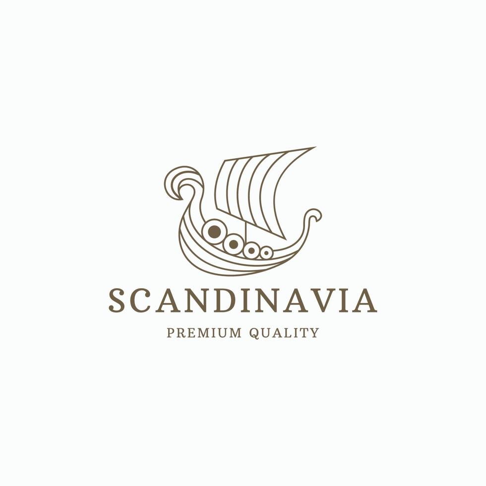 vichingo vela nave drakkar Scandinavia linea arte logo design modello vettore