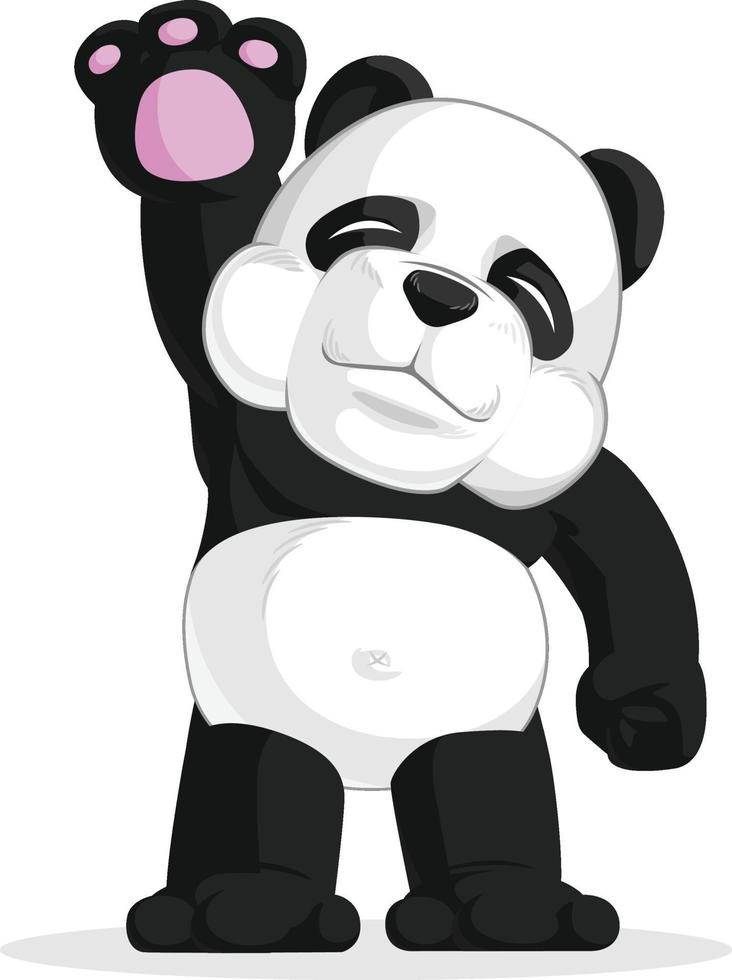 ciao panda gigante agitando la mano saluto fumetto illustrazione disegno vettore