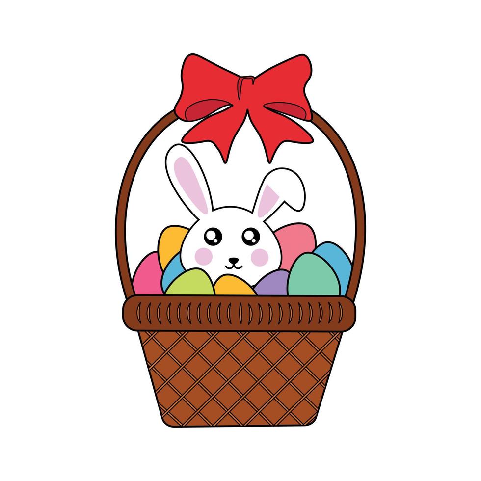 Pasqua cestino con coniglio e colorato uova vettore