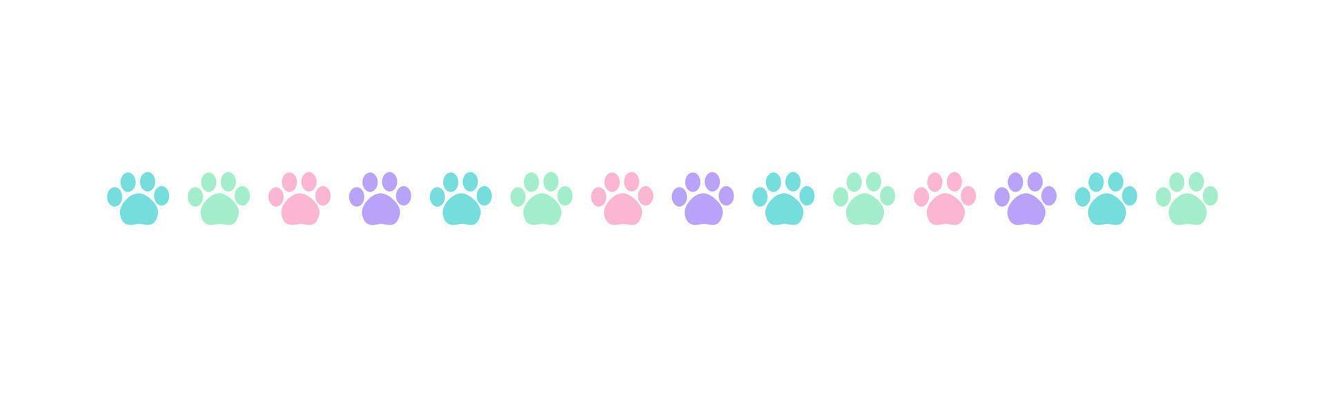 carino pastello impronte di animali domestici, cane o gatto separatore confine. zampa Stampa modello, animale traccia a piedi vettore illustrazione design elemento.