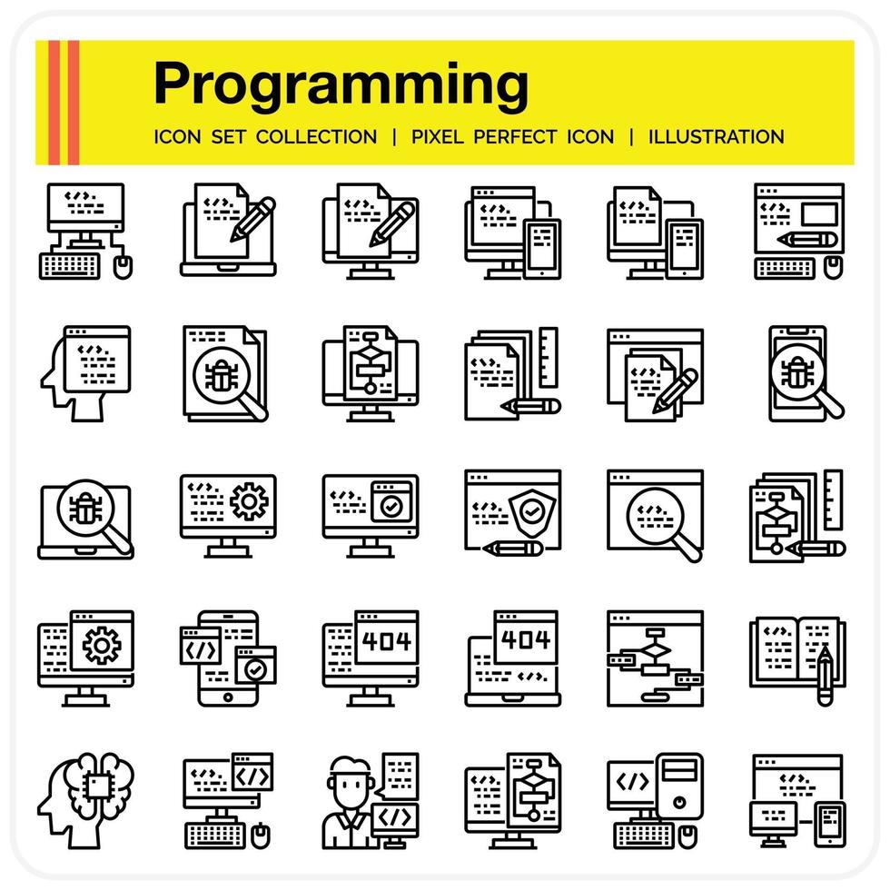 set di icone di programmazione muta vettore