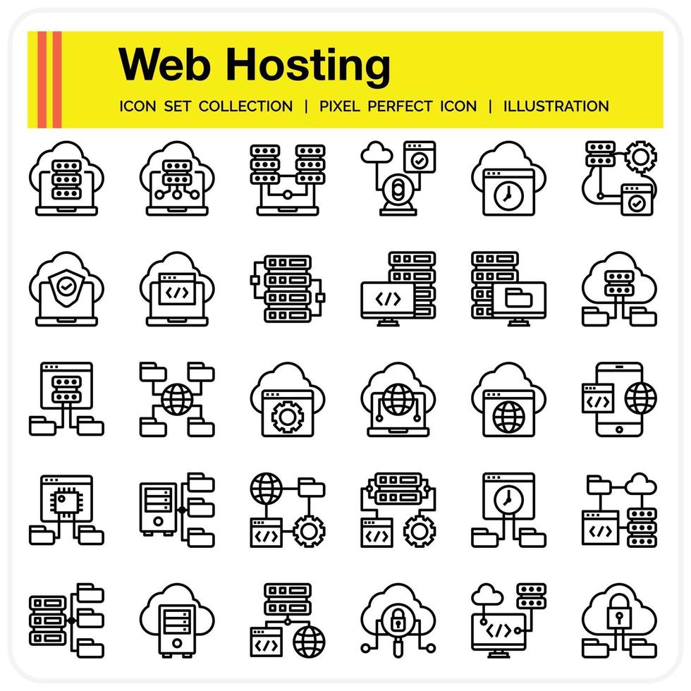 set di icone di contorno di web hosting vettore