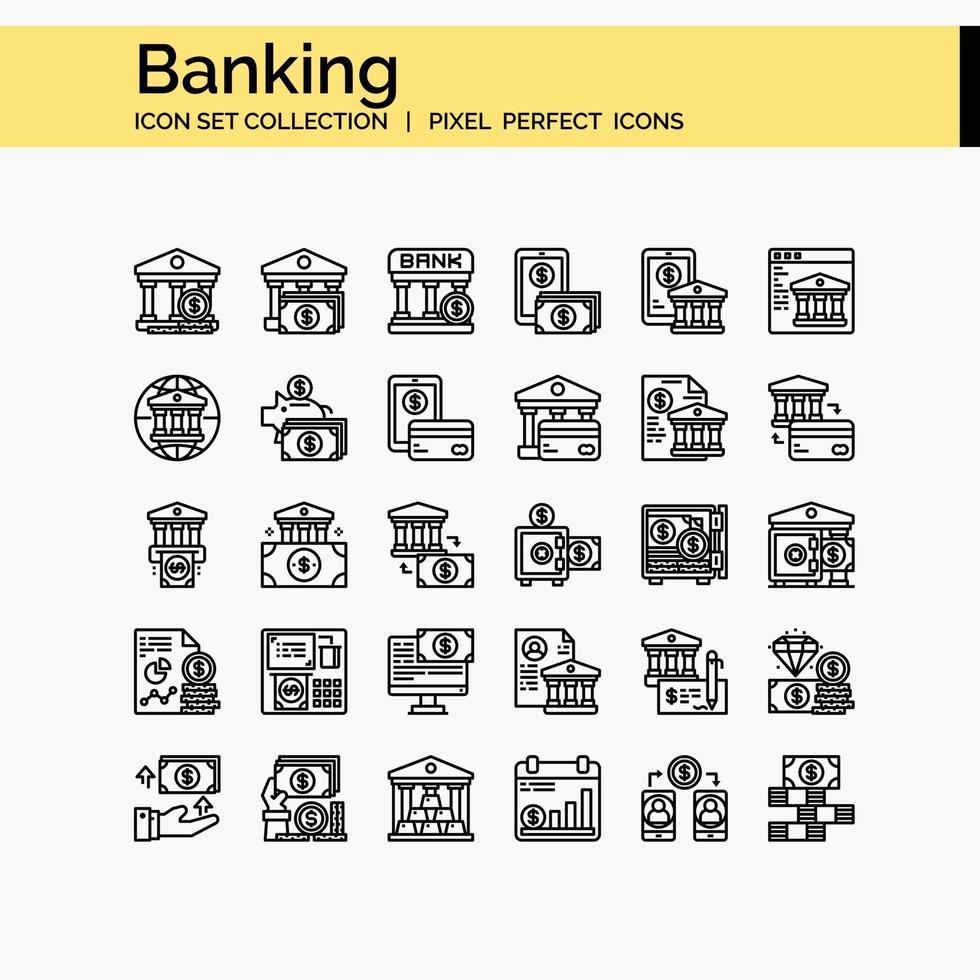 set di icone di contorno bancario vettore