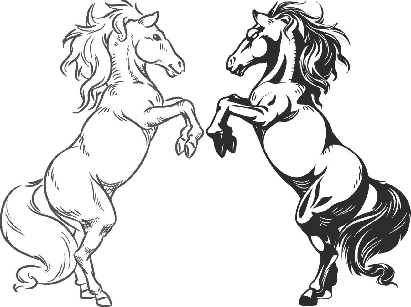 schizzo di allevamento di cavalli stallone rampante doodle disegno vettoriale di assieme