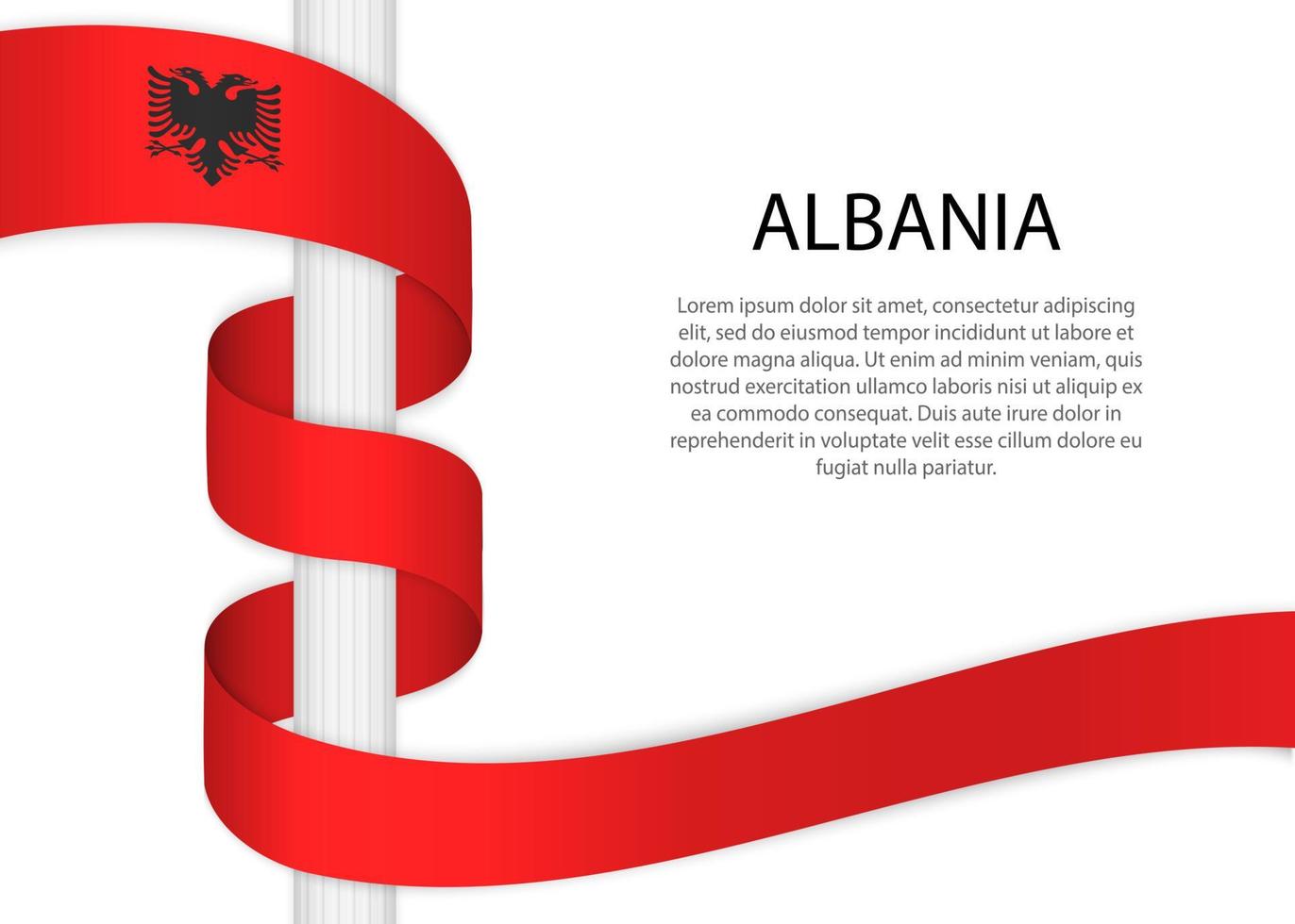 agitando nastro su polo con bandiera di Albania. modello per indipendente vettore