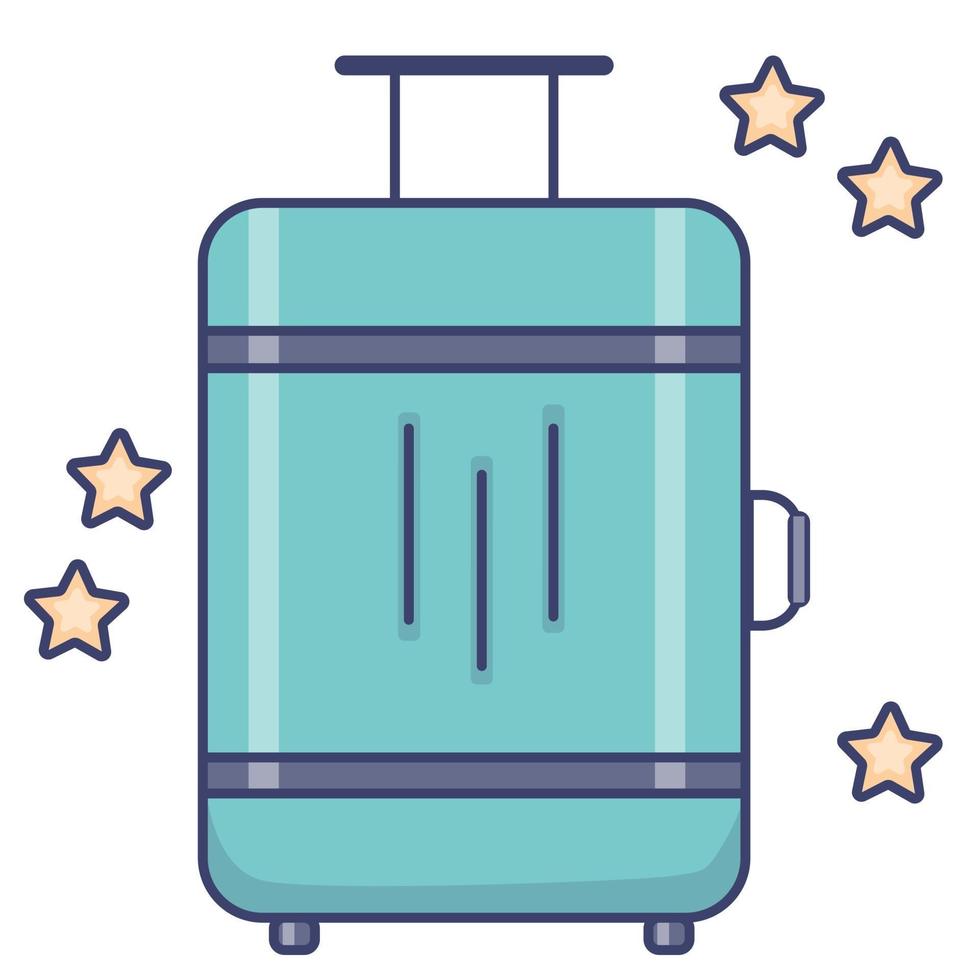 bagaglio da viaggio. valigia luminosa con ruote per viaggi, turismo e vacanze. vettore