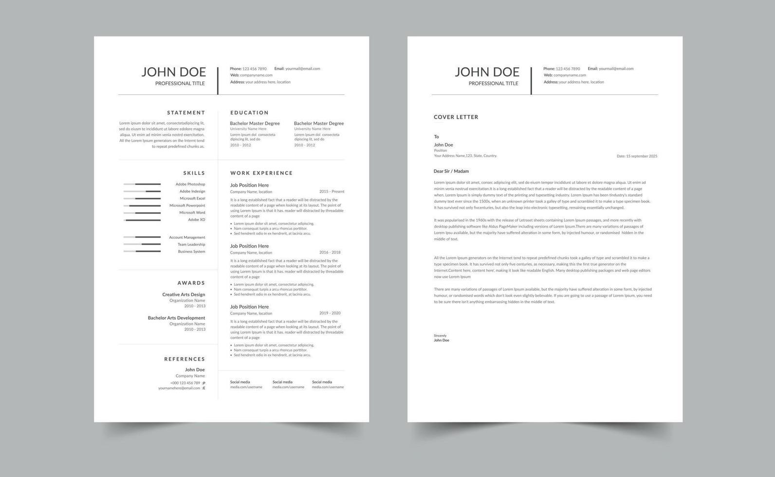 elegante curriculum vitae modello, minimalista curriculum vitae e copertina lettera impostato vettore