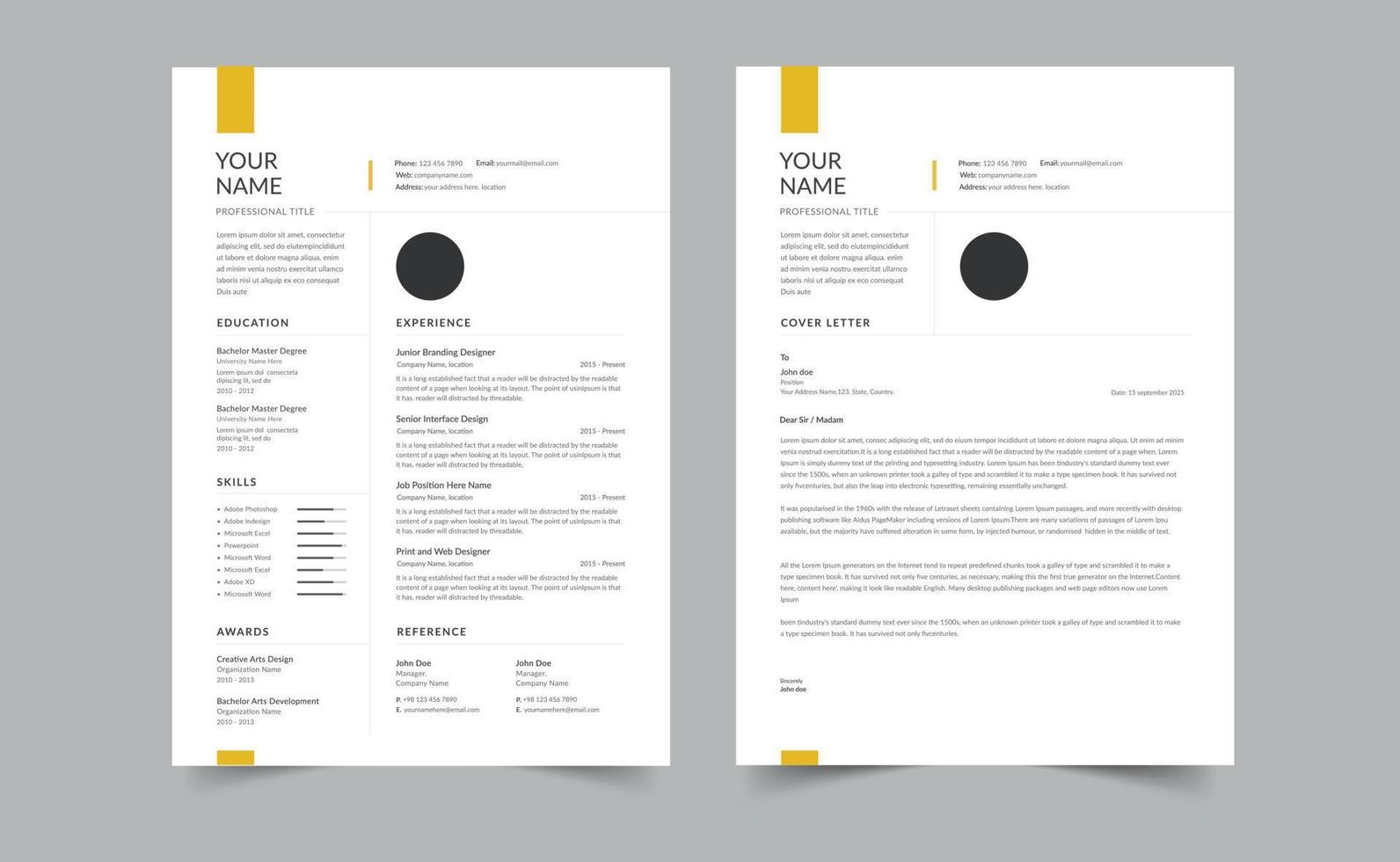 minimalista curriculum vitae disposizione, curriculum vitae e copertina lettera, a4 curriculum vitae vettore