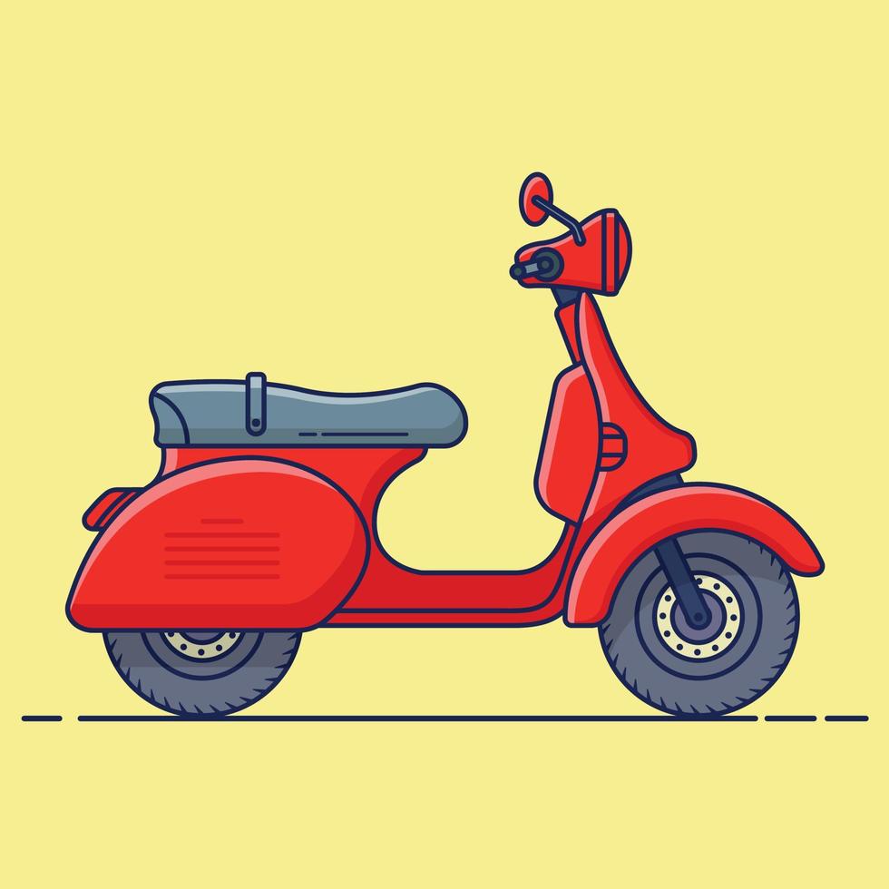 scooter vettore illustrazione, cartone animato scooter etichetta, scooter nuovo stile cartone animato icona illustrazione moto, piatto motociclo veicolo icona vettore