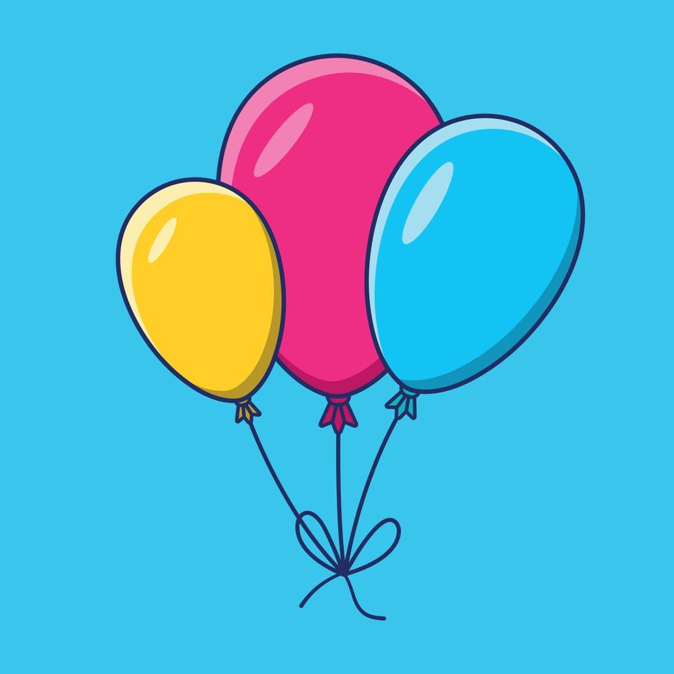 Palloncino cartone animato vettore illustrazione, un' mazzo di palloncini per compleanno e festa vettore icona illustrazione, piatto 3 Palloncino vettore etichetta