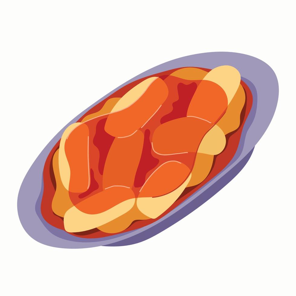 tteokbokki coreano strada cibo nel speziato salsa. vettore mano disegnato illustrazione