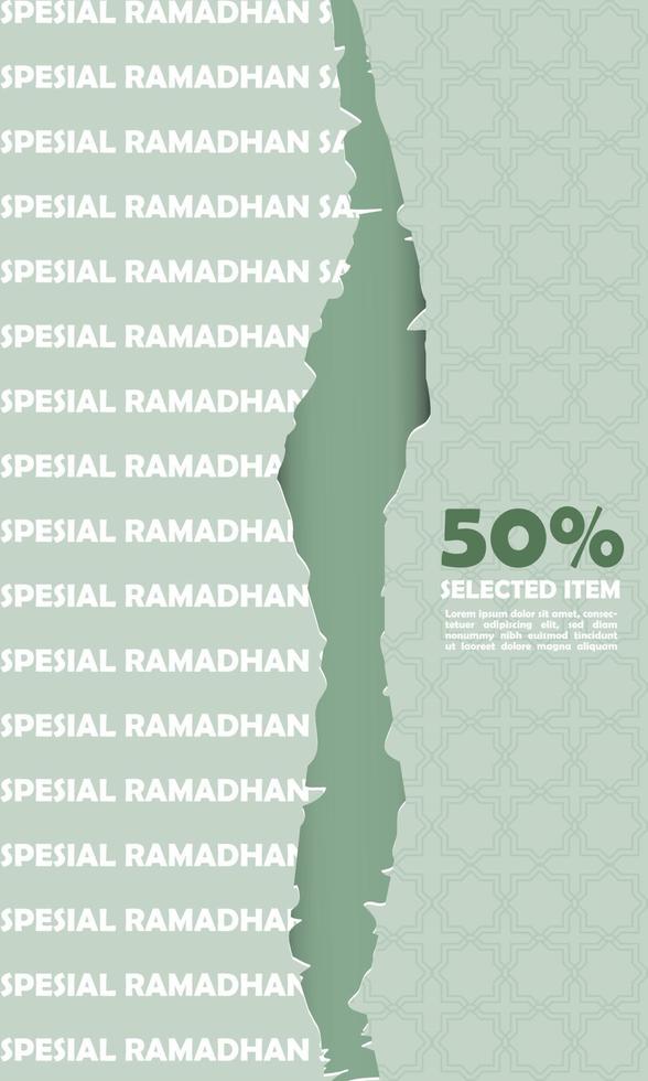 bandiera vendita 50 via selezionato Ramadan speciale elementi con islamico 3d ornamento pastello verde colore attraente elegante semplice eps 10 vettore