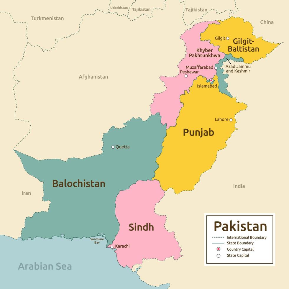 dettagliato nazione carta geografica di Pakistan vettore