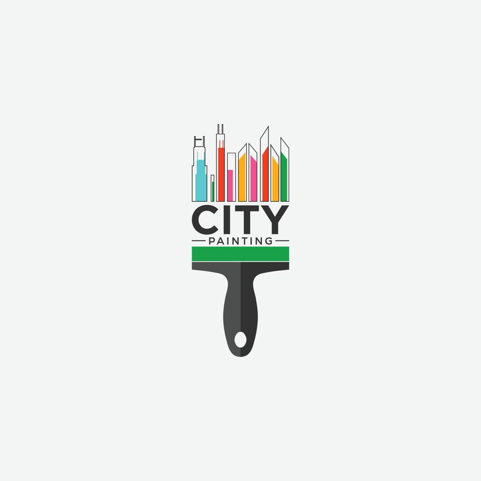 città pittura logo con dipingere spazzola e città edifici colorato astratto Guarda vettore