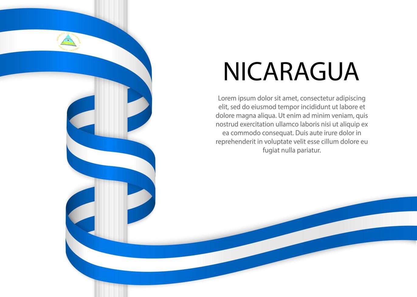 agitando nastro su polo con bandiera di Nicaragua. modello per indip vettore