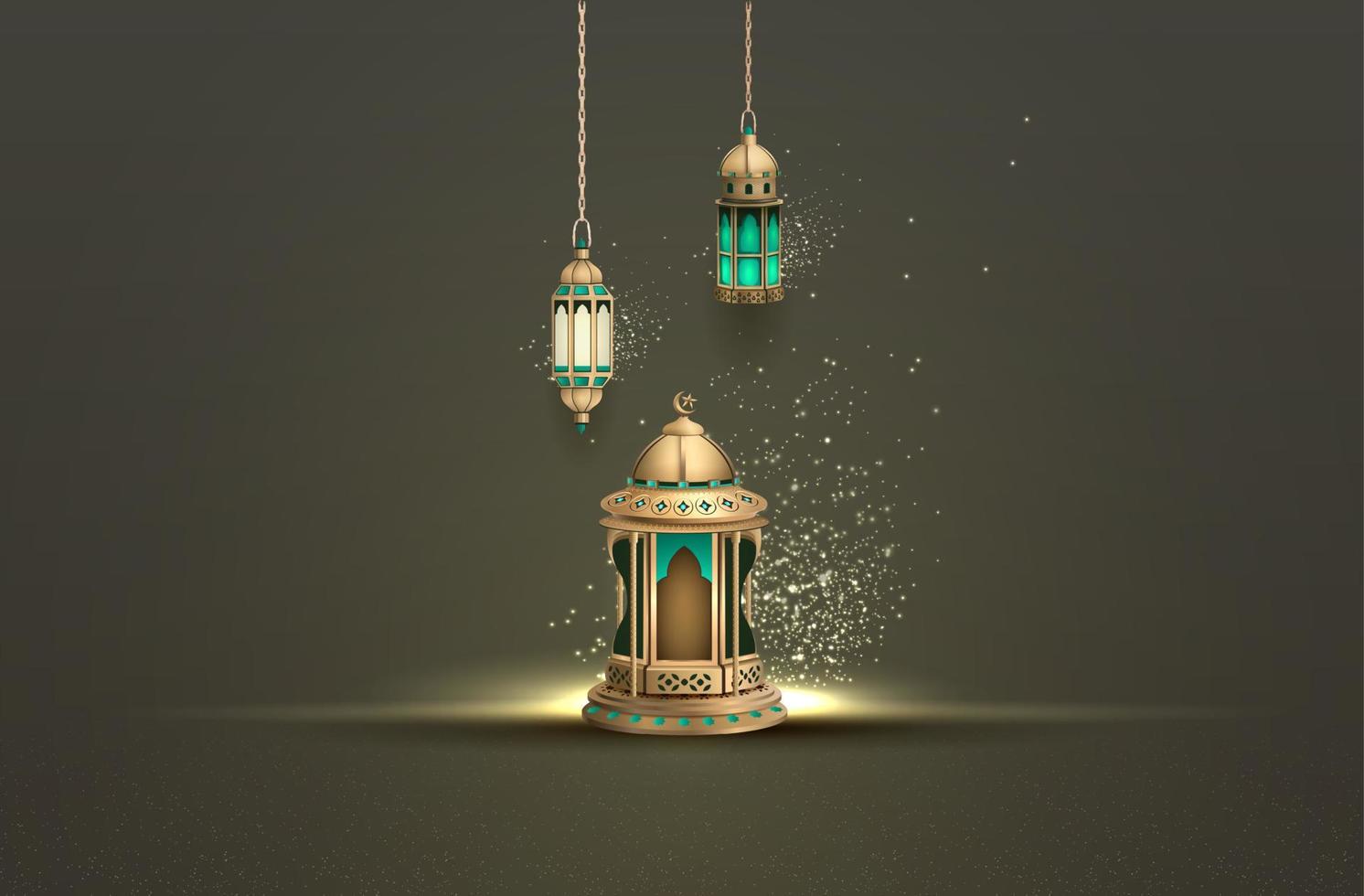 islamico saluto Ramadan kareem carta design con bellissimo oro lanterne vettore