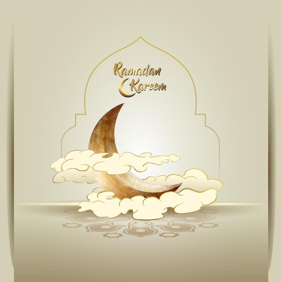 islamico saluto Ramadan kareem carta design con mezzaluna e nuvole vettore