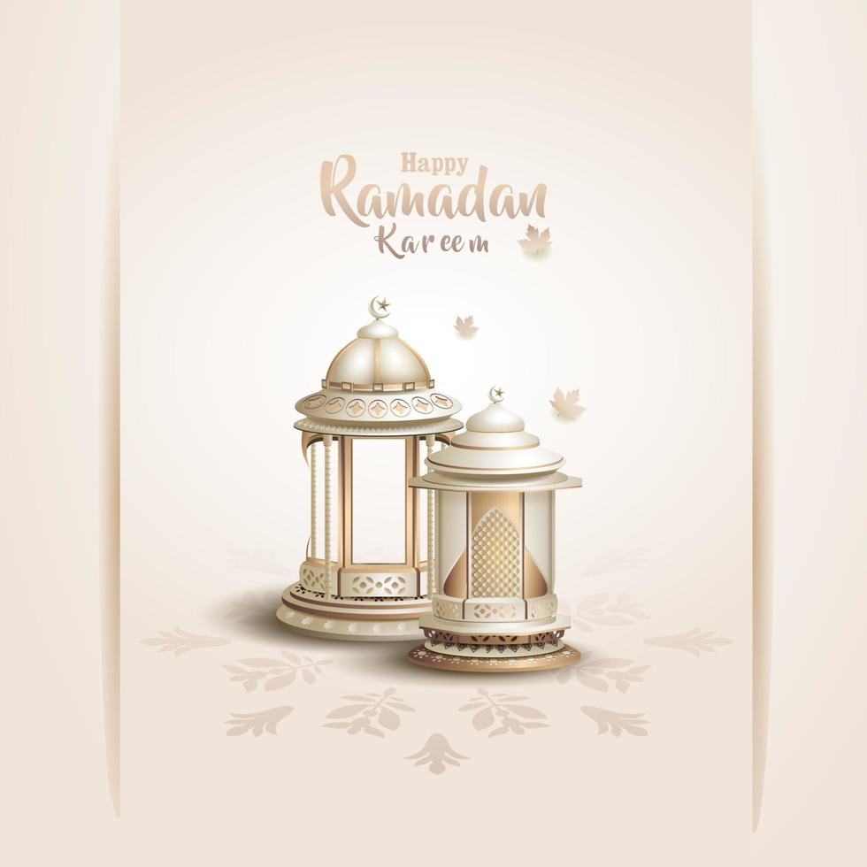 islamico saluto Ramadan carta design con bellissimo bianca lanterne vettore