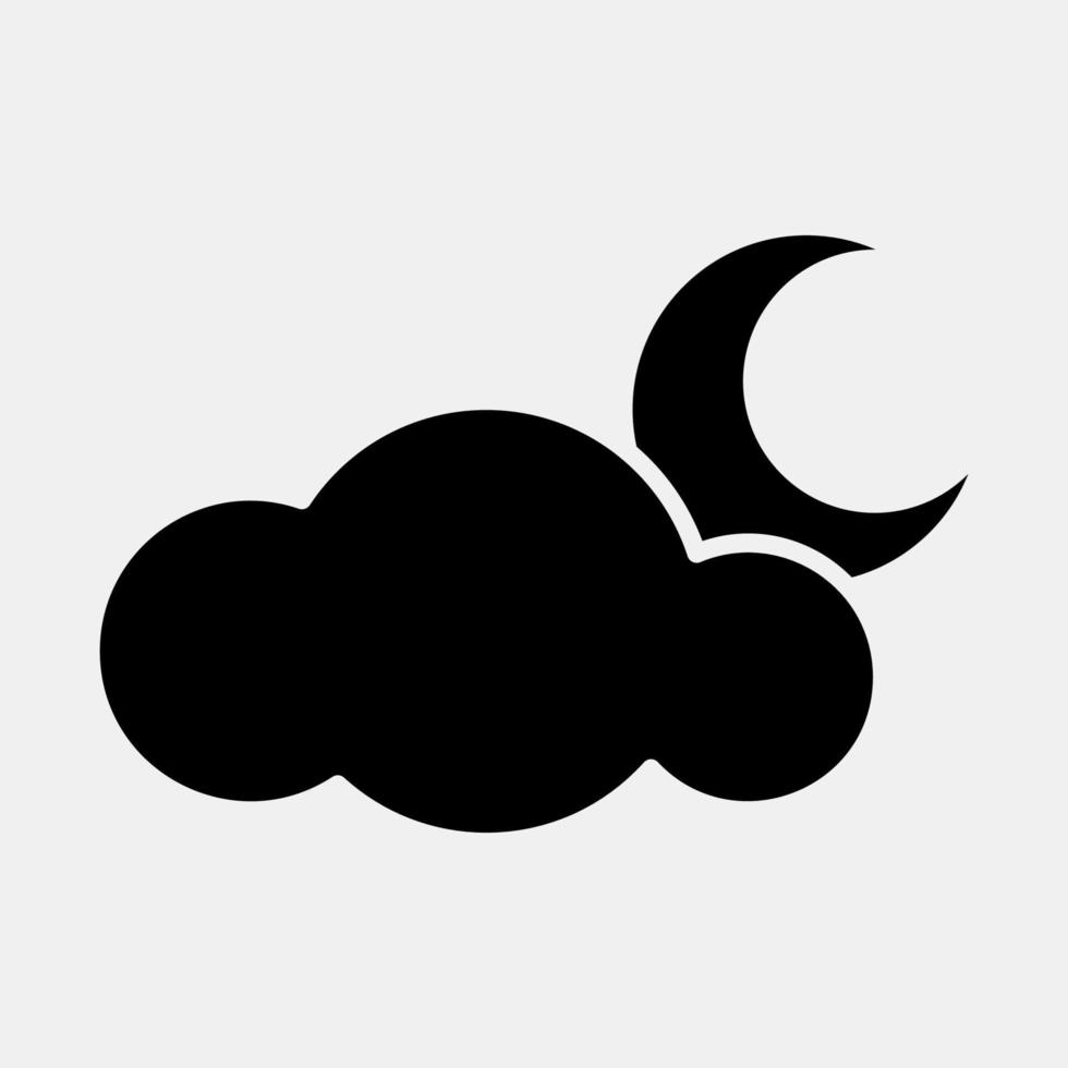 icona nuvoloso notte. tempo metereologico elementi simbolo. icone nel glifo stile. bene per stampe, ragnatela, smartphone app, manifesti, infografica, logo, cartello, eccetera. vettore