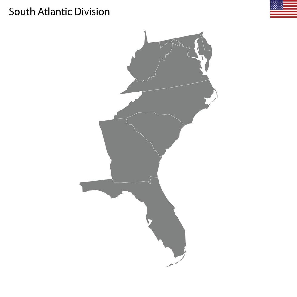 alto qualità carta geografica di Sud atlantico divisione di unito stati di vettore