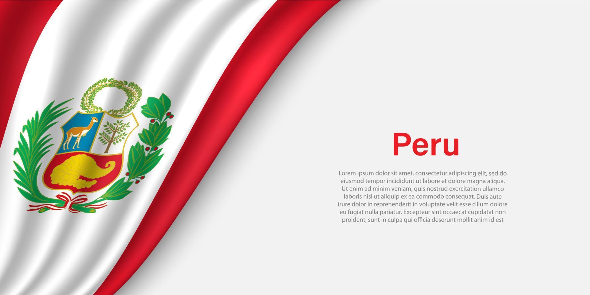 onda bandiera di Perù su bianca sfondo. vettore
