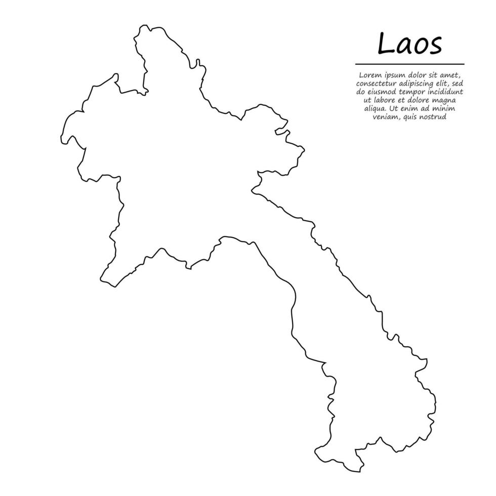 semplice schema carta geografica di Laos, silhouette nel schizzo linea stile vettore