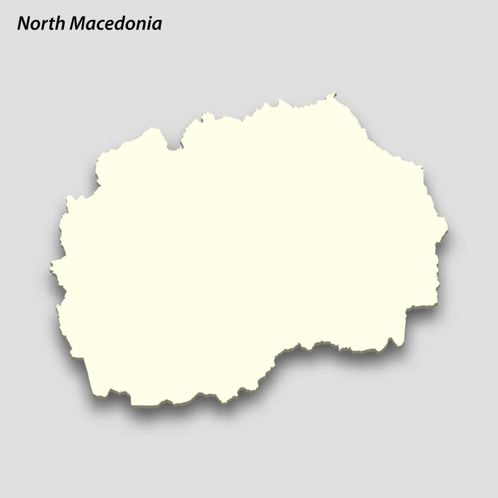 3d isometrico carta geografica di nord macedonia isolato con ombra vettore
