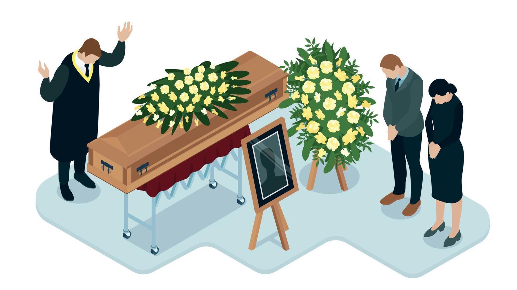 funerale servizio isometrico illustrazione vettore