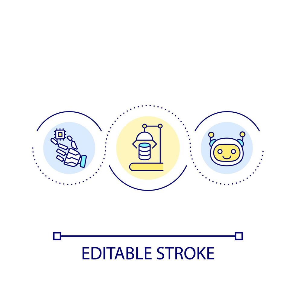 automatizzato producendo ciclo continuo concetto icona. coinvolgere ai tecnologia. produzione ottimizzazione astratto idea magro linea illustrazione. isolato schema disegno. modificabile ictus vettore