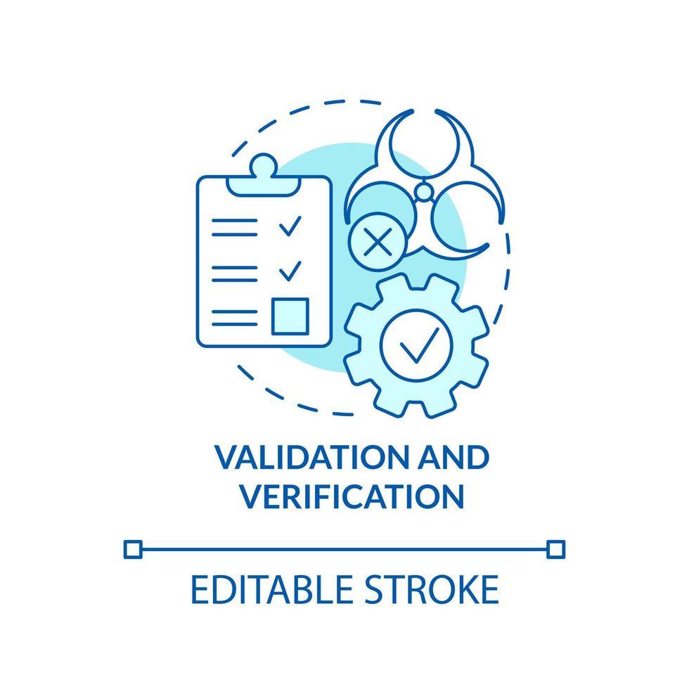 convalida e verifica turchese concetto icona. azione Piano. haccp principio astratto idea magro linea illustrazione. isolato schema disegno. modificabile ictus vettore