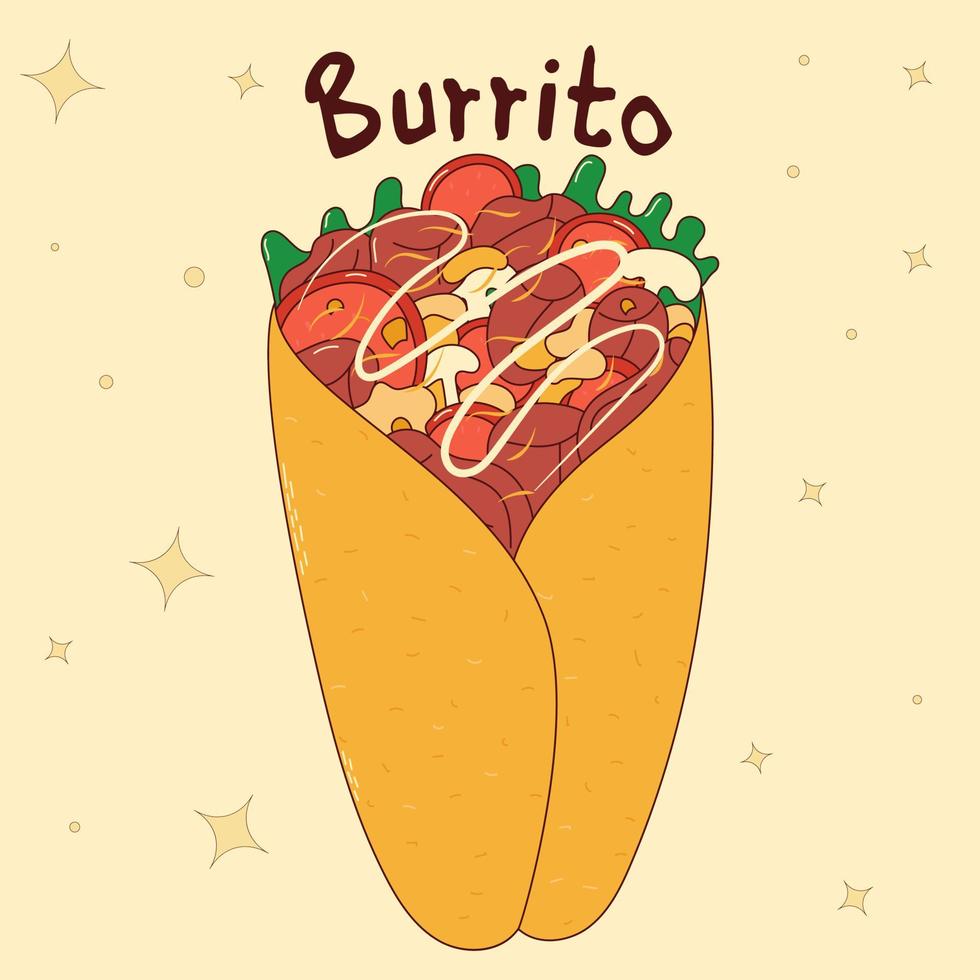 messicano tradizionale cibo. burrito. vettore illustrazione nel mano disegnato stile