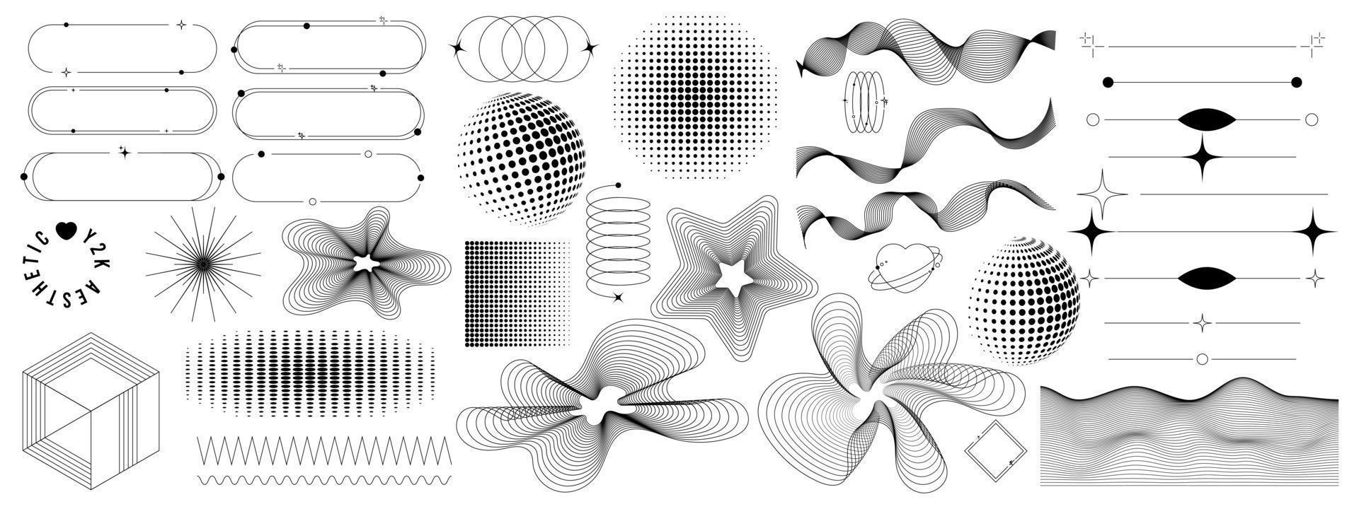 impostato di geometrico forme nel di moda retrò stile. 00s y2k estetico. di moda design elementi per striscioni, sociale media, manifesto disegno, confezione. vettore