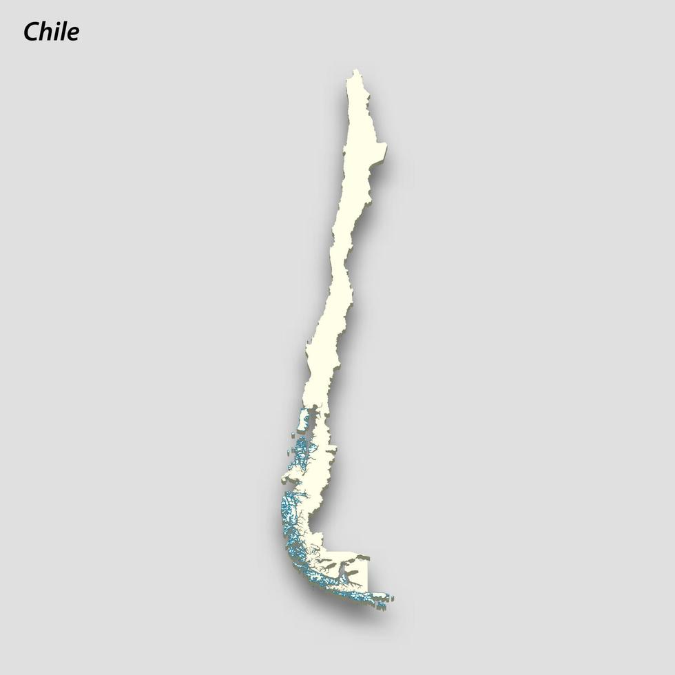 3d isometrico carta geografica di chile isolato con ombra vettore