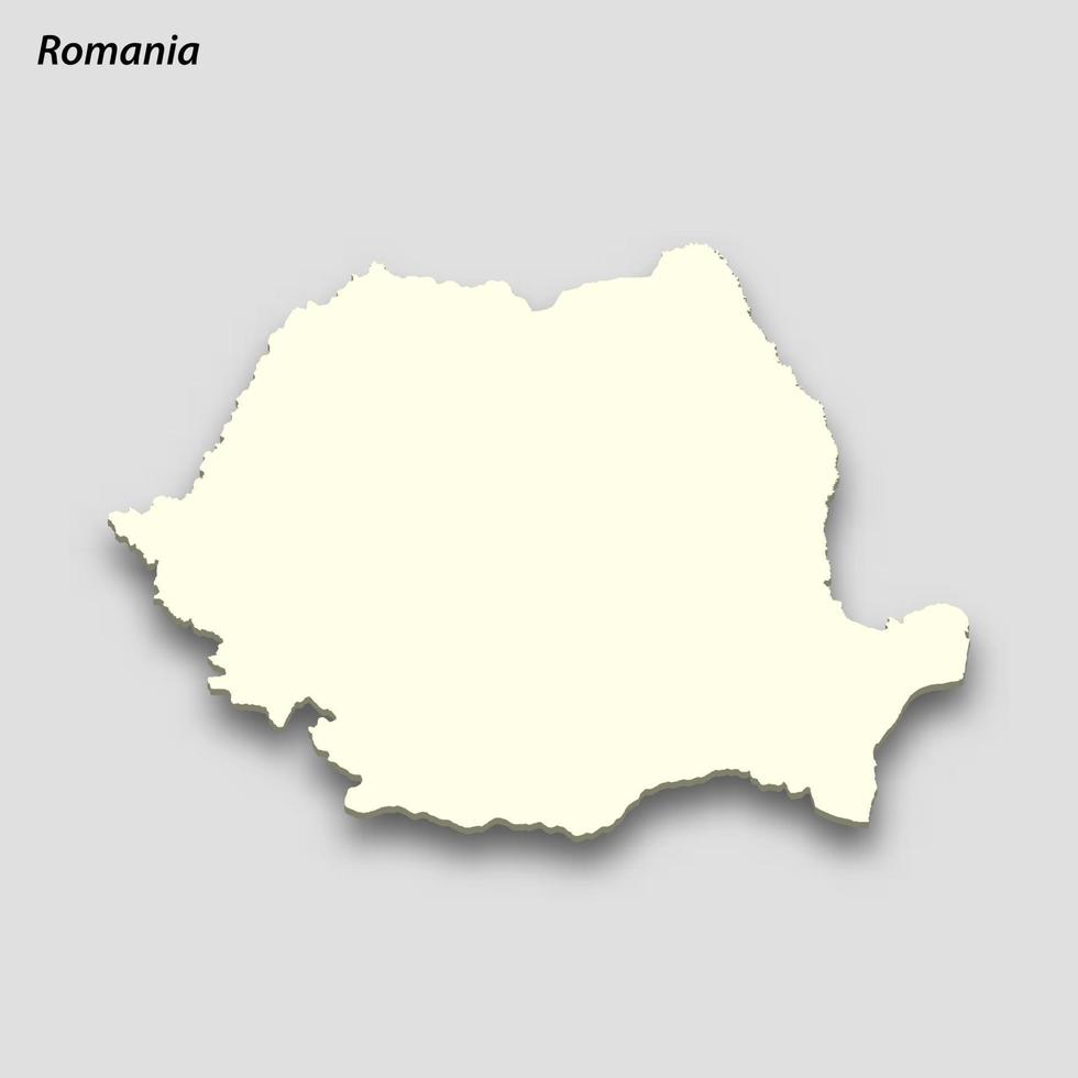 3d isometrico carta geografica di Romania isolato con ombra vettore