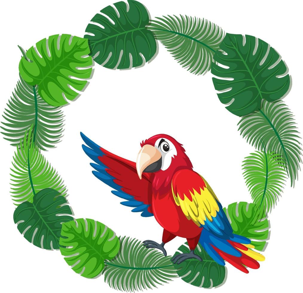 modello di banner di foglie verdi rotonde con un uccello pappagallo vettore
