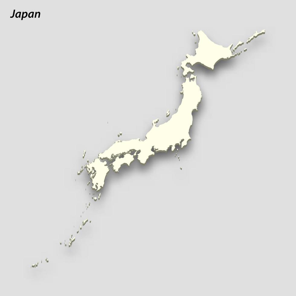 3d isometrico carta geografica di Giappone isolato con ombra vettore